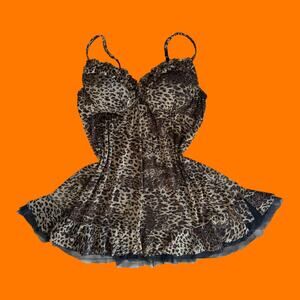 00's vintage leopard glittery mesh y2k bustier babydoll XL